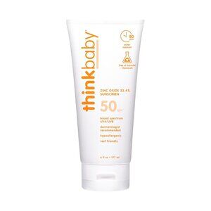 Thinkbaby SPF 50+ Baby Sunscreen, 6 Oz. Safe Natural Mineral Sun Cream